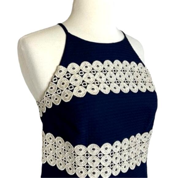Lilly Pulitzer Navy Blue Gold Lace Dress | Size 00 - Picture 3 of 6